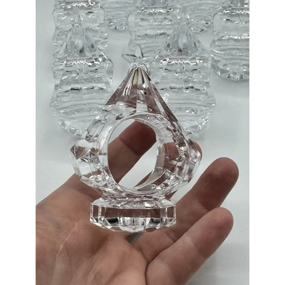 Set of 8 Clear Christmas Tree Diamond Cut Napkin Rings Acrylic Lucite MCM